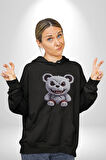 Freddy Korkunç Ayı Kadın Erkek  Siyah Kapüşonlu Sweatshirt Hoodie