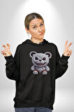 Freddy Korkunç Ayı Kadın Erkek  Siyah Kapüşonlu Sweatshirt Hoodie