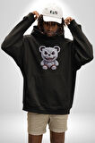 Freddy Korkunç Ayı Kadın Erkek  Siyah Kapüşonlu Sweatshirt Hoodie