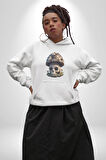 Kurukafa Mantar Ev  Kadın Erkek  Beyaz Kapüşonlu Sweatshirt Hoodie