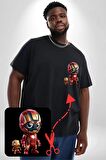 Yenilmezler Avengers Bebek Iron Man Siyah Büyük Beden Kadın Basic Minimal Baskılı Tişört