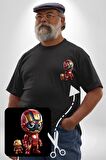 Yenilmezler Avengers Bebek Iron Man Siyah Büyük Beden Kadın Basic Minimal Baskılı Tişört