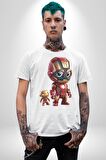 Yenilmezler Avengers Bebek Iron Man Kadın Erkek Unisex Beyaz Organik Baskılı T-Shirt Penye Yüksek Kalite