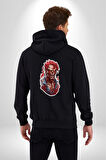 Zombi Kırmızı The Walking Dead  Kadın Erkek Siyah Renk Kapüşonlu Kanguru Cepli  Fermuarlı Pamuklu Oversize Dijital Baskılı Hırka Sweatshirt