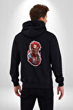 Zombi Kırmızı The Walking Dead  Kadın Erkek Siyah Renk Kapüşonlu Kanguru Cepli  Fermuarlı Pamuklu Oversize Dijital Baskılı Hırka Sweatshirt