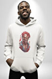 Zombi Kırmızı The Walking Dead  Kadın Erkek  Beyaz Kapüşonlu Sweatshirt Hoodie