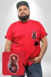 Zombi Kırmızı The Walking Dead  Kırmızı Büyük Beden Kadın Basic Minimal Baskılı Tişört