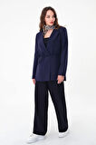 Kadın Lacivert Bel Bağlamalı Blazer Ceket
