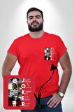Joker Oyuncuları İmzaları Kırmızı Büyük Beden Kadın Basic Minimal Baskılı Tişört