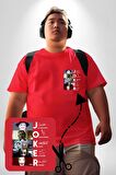 Joker Oyuncuları İmzaları Kırmızı Büyük Beden Kadın Basic Minimal Baskılı Tişört