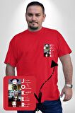 Joker Oyuncuları İmzaları Kırmızı Büyük Beden Kadın Basic Minimal Baskılı Tişört