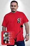 Joker Oyuncuları İmzaları Kırmızı Büyük Beden Kadın Basic Minimal Baskılı Tişört