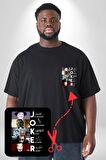 Joker Oyuncuları İmzaları Siyah Büyük Beden Kadın Basic Minimal Baskılı Tişört