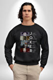 Joker Oyuncuları İmzaları Kadın Erkek  Siyah Baskılı Sweatshirt 