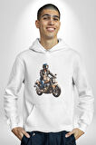 Kask Motorsiklet Dünya Turu Kadın Erkek  Beyaz Kapüşonlu Sweatshirt Hoodie