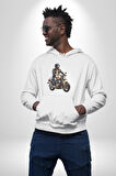 Kask Motorsiklet Dünya Turu Kadın Erkek  Beyaz Kapüşonlu Sweatshirt Hoodie