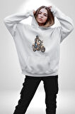 Kask Motorsiklet Dünya Turu Kadın Erkek  Beyaz Kapüşonlu Sweatshirt Hoodie