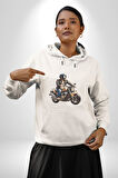 Kask Motorsiklet Dünya Turu Kadın Erkek  Beyaz Kapüşonlu Sweatshirt Hoodie