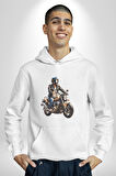 Kask Motorsiklet Dünya Turu Kadın Erkek  Beyaz Kapüşonlu Sweatshirt Hoodie