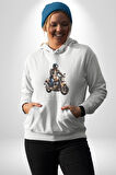 Kask Motorsiklet Dünya Turu Kadın Erkek  Beyaz Kapüşonlu Sweatshirt Hoodie