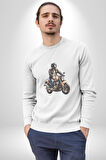 Kask Motorsiklet Dünya Turu Kadın Erkek  Beyaz Baskılı Sweatshirt 