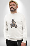 Kask Motorsiklet Dünya Turu Kadın Erkek  Beyaz Baskılı Sweatshirt 