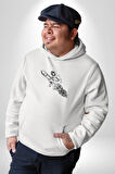 Roket Astronot  Kadın Erkek  Beyaz Kapüşonlu Sweatshirt Hoodie