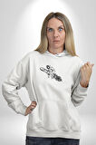 Roket Astronot  Kadın Erkek  Beyaz Kapüşonlu Sweatshirt Hoodie