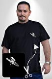 Roket Astronot  Siyah Büyük Beden Kadın Basic Minimal Baskılı Tişört
