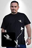 Roket Astronot  Siyah Büyük Beden Kadın Basic Minimal Baskılı Tişört