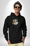 Astronot Kitap Füze Saat Ampül Büyüteç Kadın Erkek  Siyah Kapüşonlu Sweatshirt Hoodie