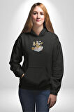 Astronot Kitap Füze Saat Ampül Büyüteç Kadın Erkek  Siyah Kapüşonlu Sweatshirt Hoodie