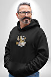 Astronot Kitap Füze Saat Ampül Büyüteç Kadın Erkek  Siyah Kapüşonlu Sweatshirt Hoodie