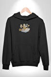Astronot Kitap Füze Saat Ampül Büyüteç Kadın Erkek  Siyah Kapüşonlu Sweatshirt Hoodie