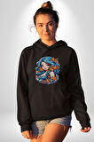 Deniz Kızı Deniz Yıldızı Mavi Saçlı Kadın Erkek  Siyah Kapüşonlu Sweatshirt Hoodie