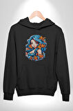 Deniz Kızı Deniz Yıldızı Mavi Saçlı Kadın Erkek  Siyah Kapüşonlu Sweatshirt Hoodie