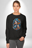 Deniz Kızı Deniz Yıldızı Mavi Saçlı Kadın Erkek  Siyah Baskılı Sweatshirt 