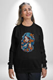 Deniz Kızı Deniz Yıldızı Mavi Saçlı Kadın Erkek  Siyah Baskılı Sweatshirt 