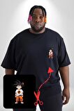 Çizgifilm Çocuk Goku Anime Asya  Siyah Büyük Beden Kadın Basic Minimal Baskılı Tişört