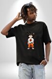 Çizgifilm Çocuk Goku Anime Asya  Pamuklu Bisiklet Yaka Kadın Erkek Oversize Boyfriend Dijital Baskılı Siyah T-shirt