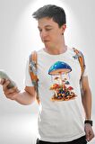 Renkli Mantar Süsler Kadın Erkek Unisex Beyaz Organik Baskılı T-Shirt Penye Yüksek Kalite
