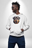 Rottweiler Kafası Kadın Erkek  Beyaz Kapüşonlu Sweatshirt Hoodie