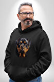 Rottweiler Kafası Kadın Erkek  Siyah Kapüşonlu Sweatshirt Hoodie