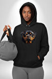 Rottweiler Kafası Kadın Erkek  Siyah Kapüşonlu Sweatshirt Hoodie