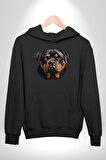 Rottweiler Kafası Kadın Erkek  Siyah Kapüşonlu Sweatshirt Hoodie