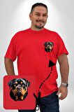 Rottweiler Kafası Kırmızı Büyük Beden Kadın Basic Minimal Baskılı Tişört