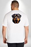 Rottweiler Kafası Büyük Beden Beyaz Tişört Kadın Erkek Ünisex Sırt Baskılı