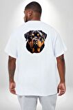 Rottweiler Kafası Büyük Beden Beyaz Tişört Kadın Erkek Ünisex Sırt Baskılı