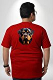 Rottweiler Kafası Büyük Beden Kırmızı Tişört Kadın Erkek Ünisex Sırt Baskılı