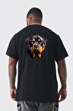 Rottweiler Kafası Büyük Beden Siyah Tişört Kadın Erkek Ünisex Sırt Baskılı